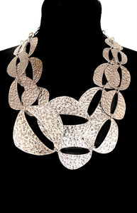 Silver Hammered Chunky Abstract Chain Necklace