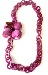 Long Purple Acrylic Floral Chain Necklace