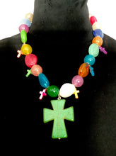 Load image into Gallery viewer, Beaded Green Boho Cross Necklace
