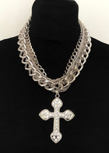 Load image into Gallery viewer, Chunky Silver Crystal Cross Chain Necklace
