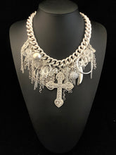 Load image into Gallery viewer, Chunky Silver Cross Charm Statement Necklace
