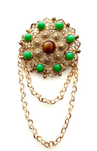 Load image into Gallery viewer, Vintage Green and Gold Chain Brooch
