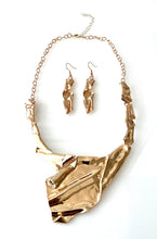 Load image into Gallery viewer, Gold Metallic Abstract Necklace and Earrings Set
