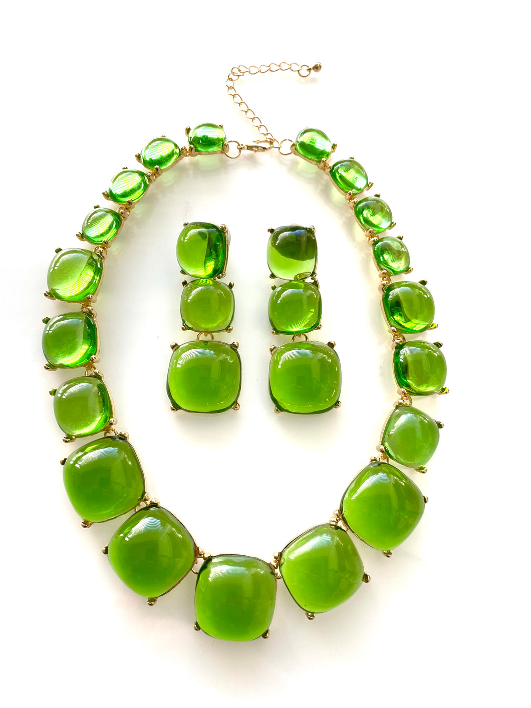 Green Jewelled Necklace and Earrings Set