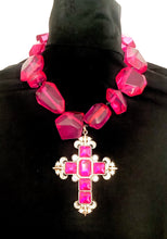 Load image into Gallery viewer, Pink Jewelled Cross Statement Necklace
