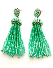 Load image into Gallery viewer, Mint Green Tassel Earrings
