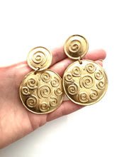 Load image into Gallery viewer, Clip On Gold Ornate Vintage Disc Earrings
