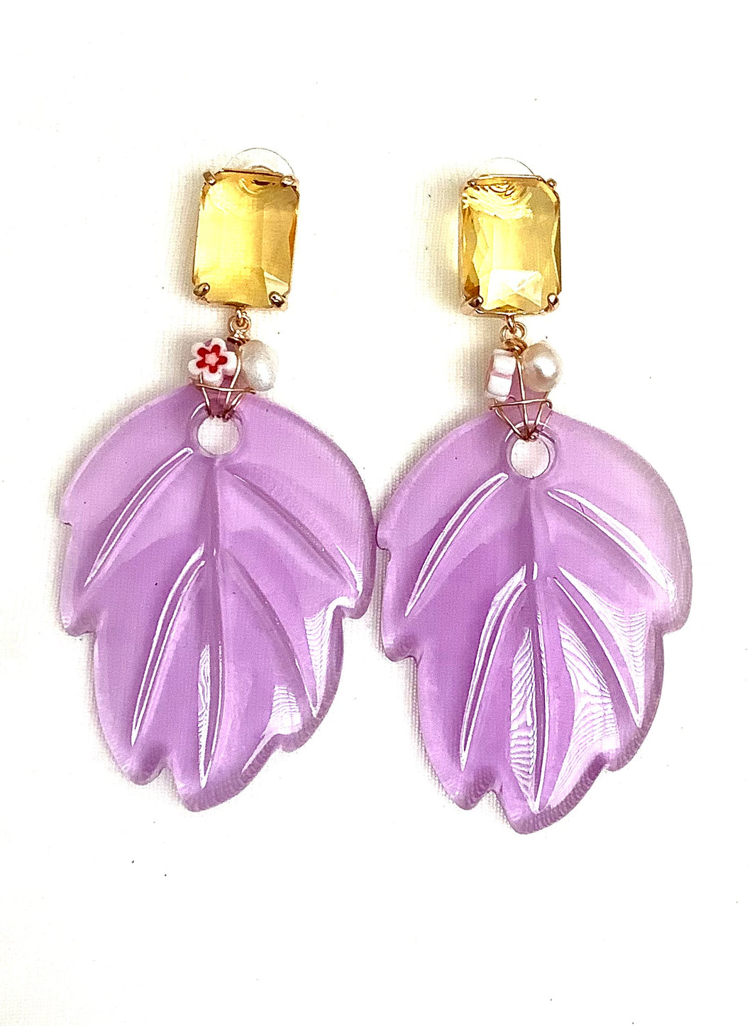 Lilac Resin Leaf Earrings