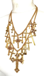 Gold Layered Cross Statement Necklace