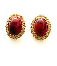 Load image into Gallery viewer, Clip On Vintage Red Oval Earrings
