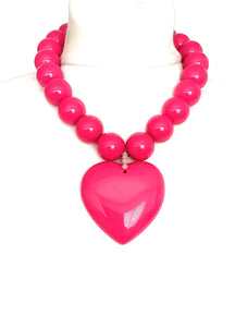 Chunky Pink Acrylic Heart Necklace