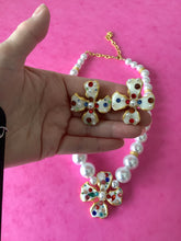 Load image into Gallery viewer, White Flower and Pearl Necklace and Clip On Earrings Set
