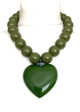 Load image into Gallery viewer, Khaki Green Acrylic Heart Necklace
