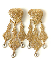 Load image into Gallery viewer, Clip On Gold Vintage 80’s Heart Drop Statement Earrings
