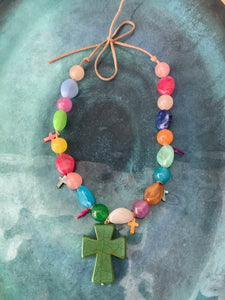 Beaded Green Boho Cross Necklace
