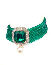 Load image into Gallery viewer, Green Beaded Statement Choker Necklace
