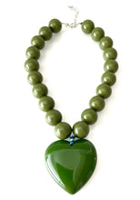 Load image into Gallery viewer, Khaki Green Acrylic Heart Necklace
