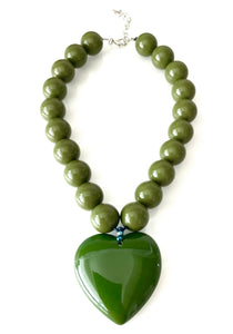 Khaki Green Acrylic Heart Necklace