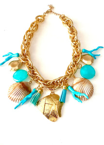 Chunky Sea Shell Charm Statement Necklace