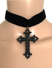 Load image into Gallery viewer, Black Gothic Cross Velvet Choker
