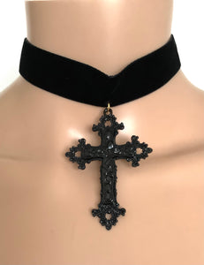 Black Gothic Cross Velvet Choker