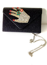 Load image into Gallery viewer, Black Jewelled Hand Clutch Handbag
