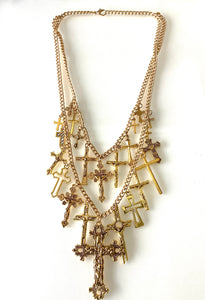 Gold Layered Cross Statement Necklace