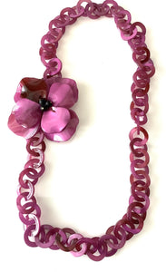 Long Purple Acrylic Floral Chain Necklace