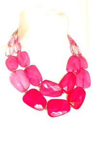 Chunky Pink Faceted Bead Statement Necklace