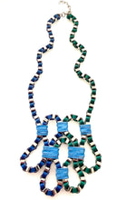 Load image into Gallery viewer, Long Blue and Silver Geometric Necklace
