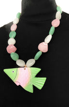 Load image into Gallery viewer, Pink and Green Wooden Fish Necklace
