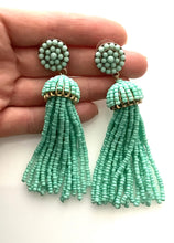 Load image into Gallery viewer, Mint Green Tassel Earrings
