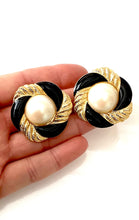 Load image into Gallery viewer, Clip On Black and Pearl Vintage Earrings
