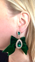 Load image into Gallery viewer, Green Velvet Party Bow Teardrop Earrings
