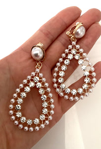 Clip on Pearl Teardrop Earrings