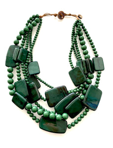 Green Layered Acrylic Bead Necklace