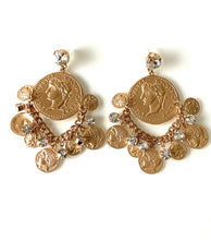 Load image into Gallery viewer, Gold Coin and Chain Statement Earrings
