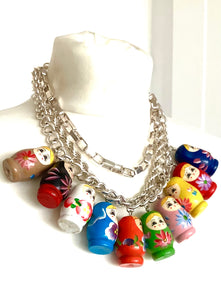 Russian Doll Charm Statement Necklace