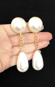 Faux Pearl Teardrop Statement Earrings