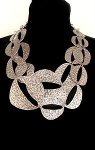 Silver Hammered Chunky Abstract Chain Necklace