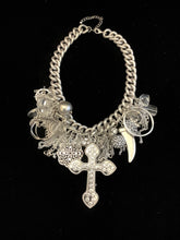Load image into Gallery viewer, Chunky Silver Cross Charm Statement Necklace
