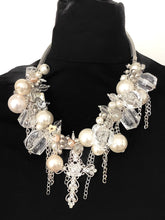 Load image into Gallery viewer, Silver Cross and Pearl Chunky Charm Necklace
