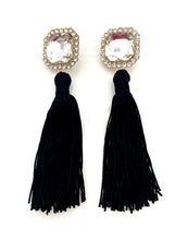 Load image into Gallery viewer, Crystal Jewelled Black Tassel Earrings
