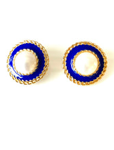 Load image into Gallery viewer, Clip On Vintage Blue and Pearl Earrings
