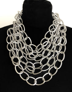 Chunky Silver Layered Chain Statement Necklace