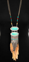 Load image into Gallery viewer, Turquoise and Feather Boho Pendant Necklace
