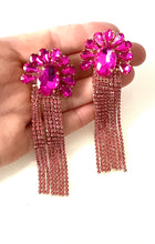 Load image into Gallery viewer, Pink Jewelled Tassel Earrings
