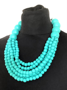 Chunky Turquoise Wooden Bead Necklace