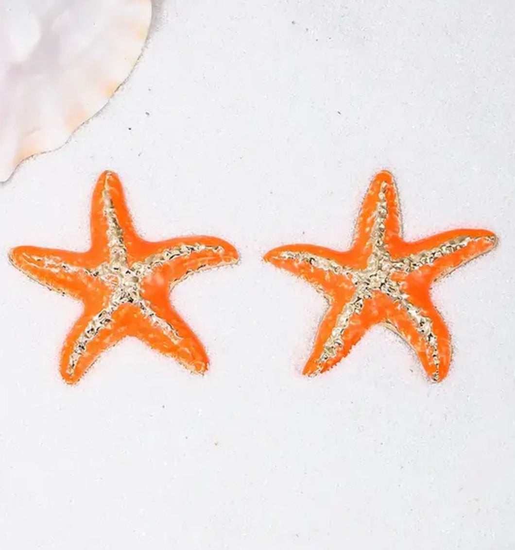 Orange Starfish Earrings