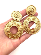 Load image into Gallery viewer, Clip On  Vintage Gold Ornate Hoop Earrings
